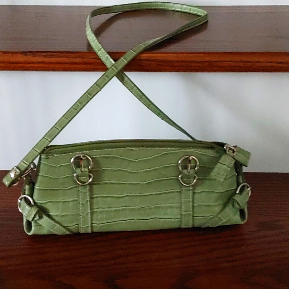 Vintage Basido Green Croc Print mini Shoulder Bag Made In Italy